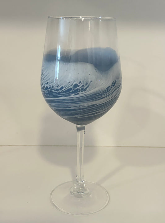 Glass Wine Glass with Stem - French Blue