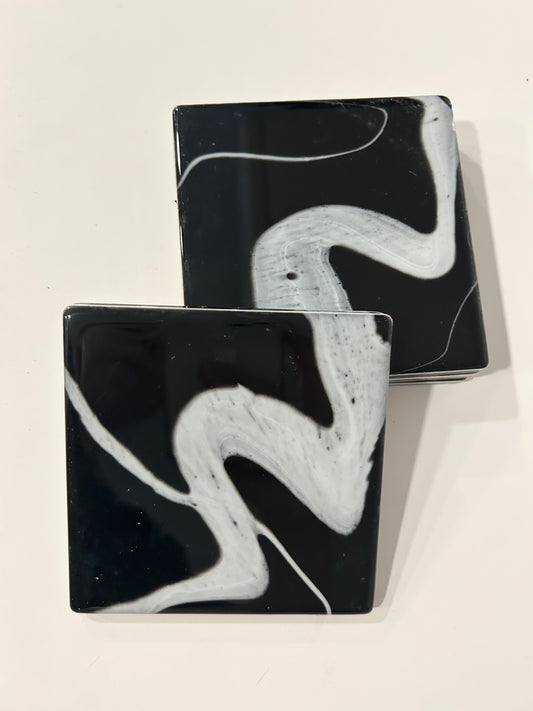 Ceramic Resin Coasters - Jet Black with White