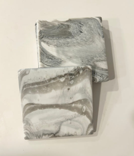Ceramic Resin Coasters - White Marble
