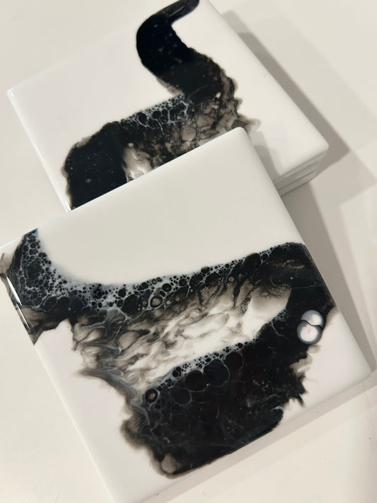Ceramic Resin Coasters - Black/White